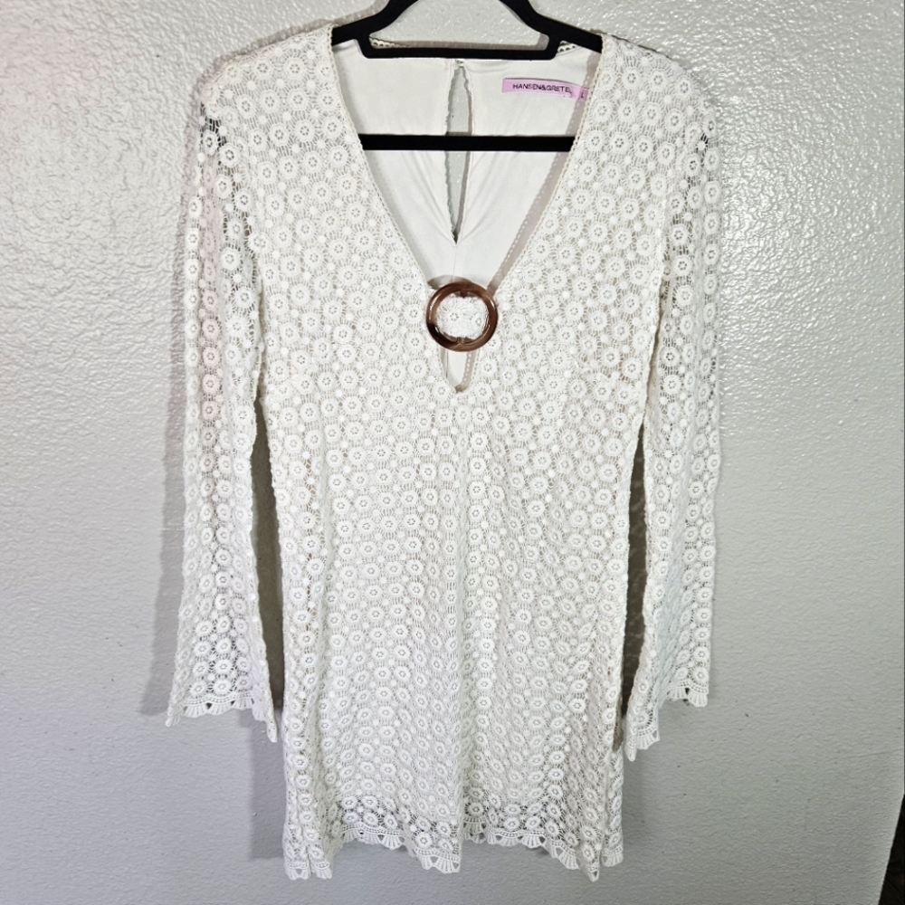Hansen & Gretel Crochet Bell Sleeve Mini Dress Size L